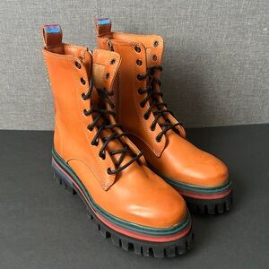 Farm Rio Embroidered Lace-Up Boot in Caramel